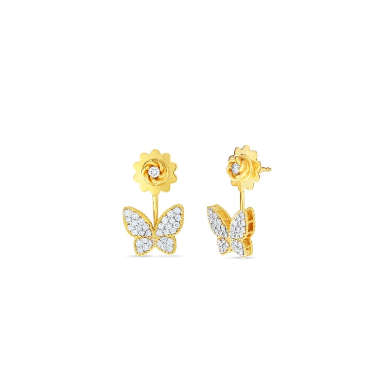 ROBERTO COIN 18KT GOLD & DIAMONDS PRINCESS BUTTERFLY DROP EARRINGS FROM THE PRINCESS