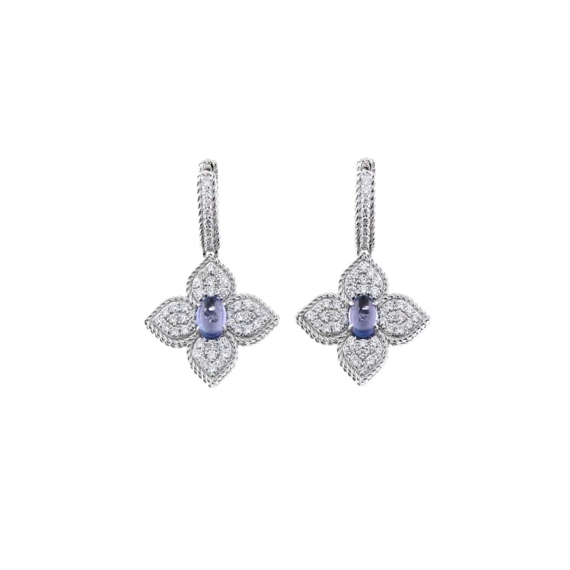 ROBERTO COIN 18K DIAMOND & TANZANITE FLOWER DROP EARRINGS FROM THE PRINCESS FLOWER