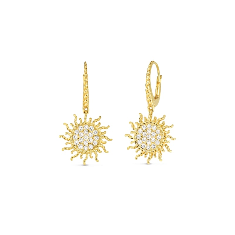 ROBERTO COIN  18KT GOLD & DIAMOND PRINCESS SUN DROP EARRINGS FROM THE PRINCESS