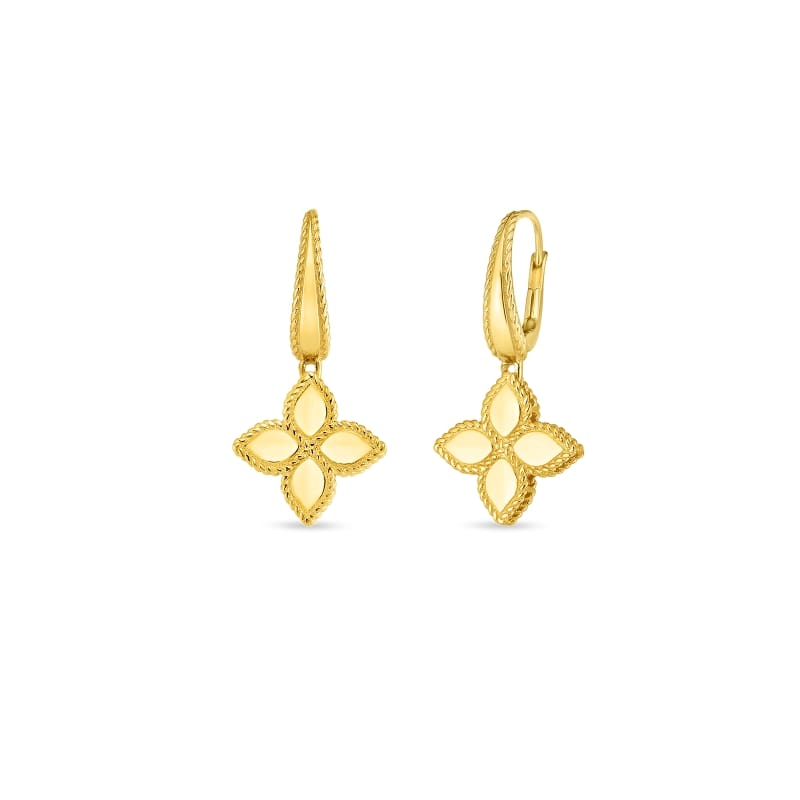 ROBERTO COIN 18K GOLD MEDIUM FLOWER DROP EARRING FROM THE PRINCESS FLOWER