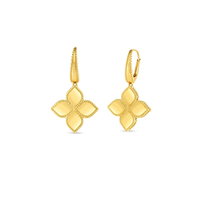 ROBERTO COIN 18K GOLD LARGE FLOWER DROP EARRING  FROM THE PRINCESS FLOWER