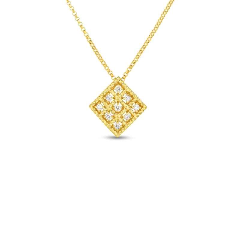 ROBERTO COIN 18K-GOLD-DIAMOND-BYZANTINE-BAROCCO-SMALL-SQUARE-PENDANT FROM THE BYZANTINE BAROCCO