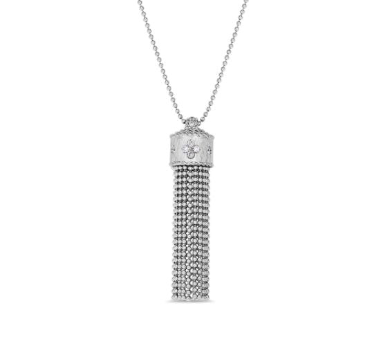 ROBERTO COIN 18KW PRINCESS TASSEL DIA .18CT NECK.