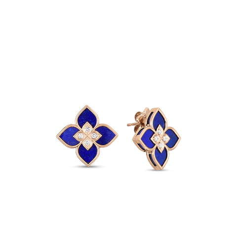 18K ROSE GOLD VENETIAN PRINCESS SMALL LAPIS & DIAMOND EARRINGS