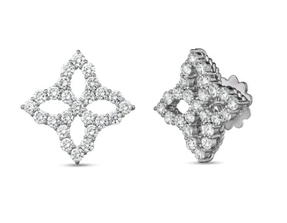 ROBERTO COIN 18KW PRINCESS FLOWER 1.85CT DIA EARRINGS