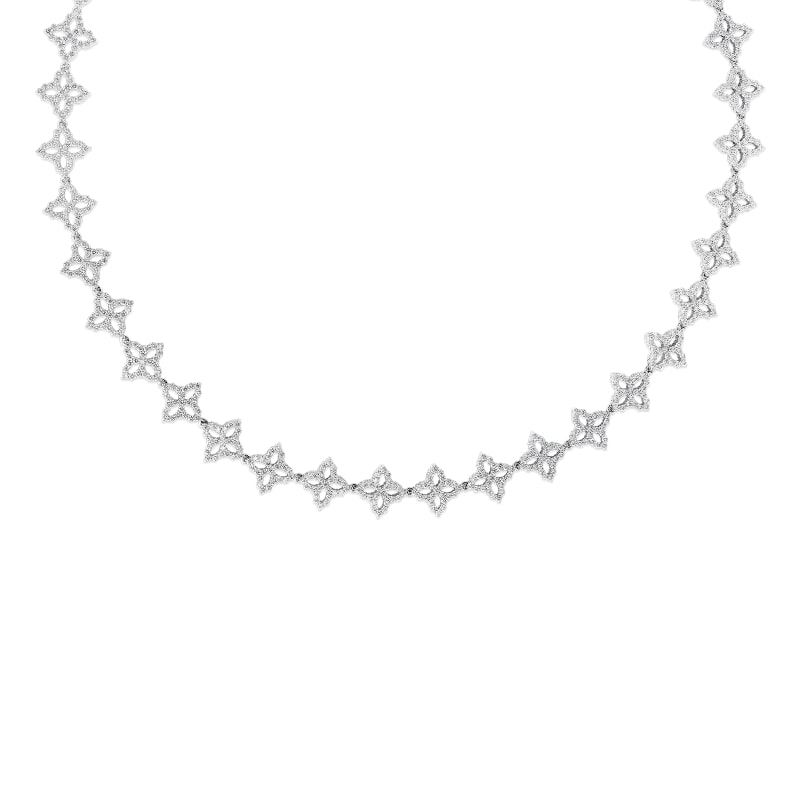 ROBERTO COIN 18K DIAMOND OUTLINE ALL AROUND SMALL FLOWER NECKLACE FROM THE PRINCESS FLOWER