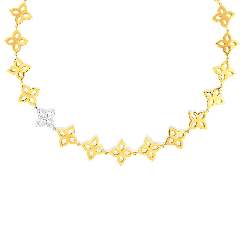 ROBERTO COIN 18K GOLD & DIAMOND FLOWER OUTLINE COLLAR FROM THE PRINCESS FLOWER