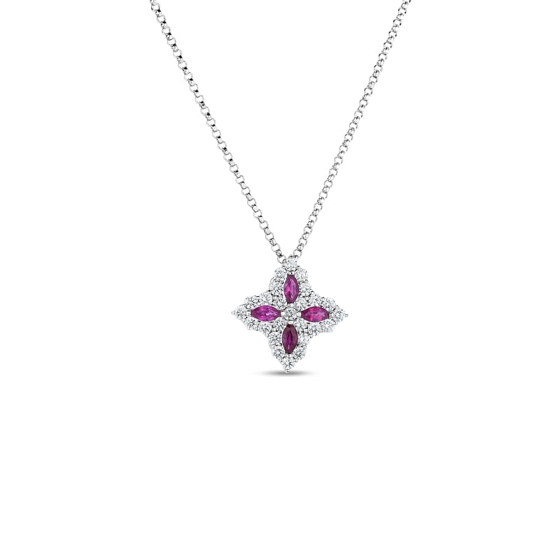 ROBERTO COIN 18K GOLD, DIAM & RUBY PRINCESS FLOWER MEDIUM PENDANT FROM THE PRINCESS FLOWER