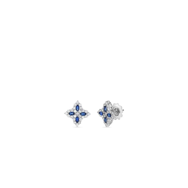 ROBERTO COIN 18K DIAMOND & SAPPHIRE MEDIUM FLOWER STUD EARRING FROM THE PRINCESS FLOWER