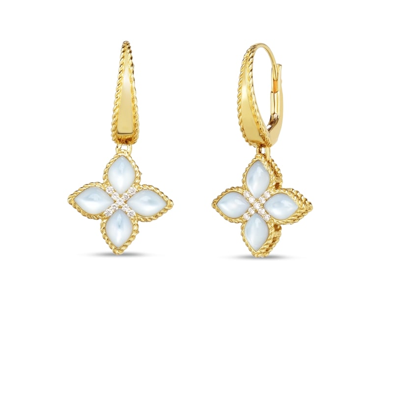 ROBERTO COIN 18K GOLD, DIA & MOP VENETIAN PRINCESS MEDIUM DROP EARRING FROM THE VENETIAN PRINCESS