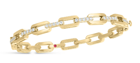 18K YELLOW GOLD AND DIAMOND CHAIN LINK BANGLE