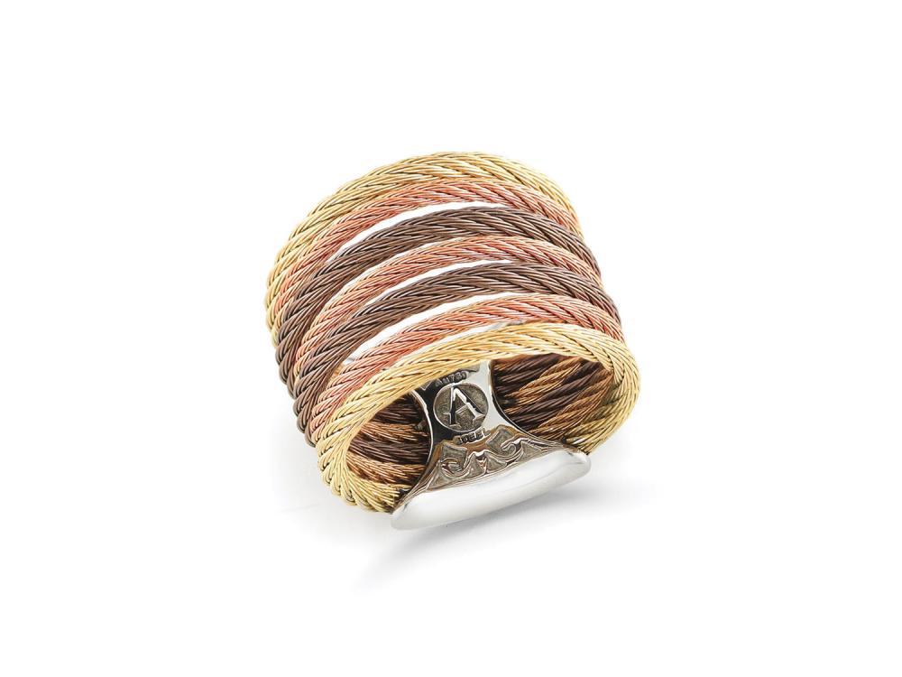 Alor Yellow cable, rose cable and bronze cable 7 row (3) 1.6mm & (4) 2.5mm, 18 karat Yellow Gold with stainless steel. Imported.