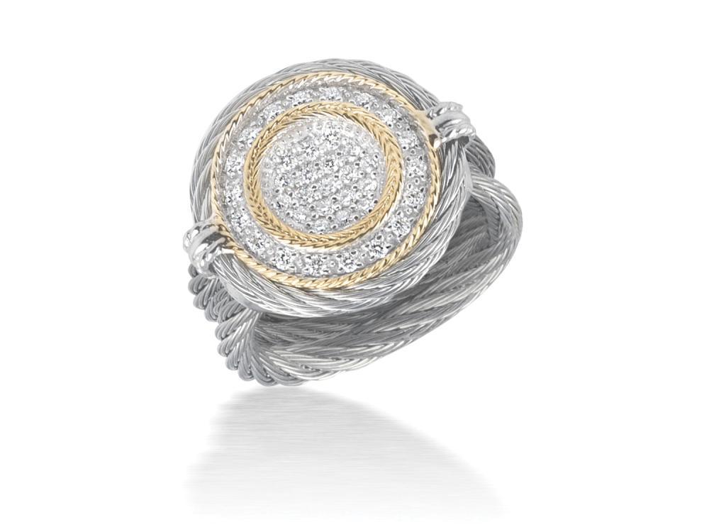 Alor Grey cable with 18 karat Yellow Gold, 0.34 total carat weight Diamonds and stainless steel. Imported.