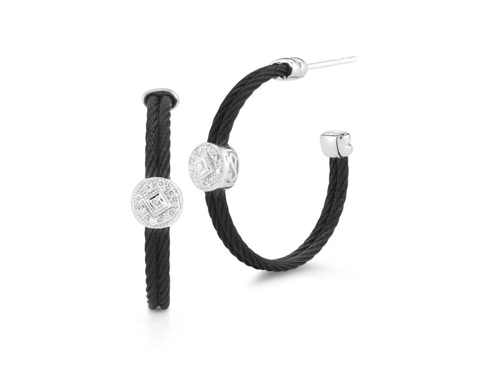 Alor Black cable 2 rows 1.6 mm, 18 karat White Gold, 0.09 total carat weight Diamonds and stainless steel. Imported.