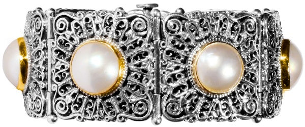 KONSTANTINO STERLING SILVER & 18K GOLD PEARL BRACELET FROM THE PEARL CLASSICS COLLECTION