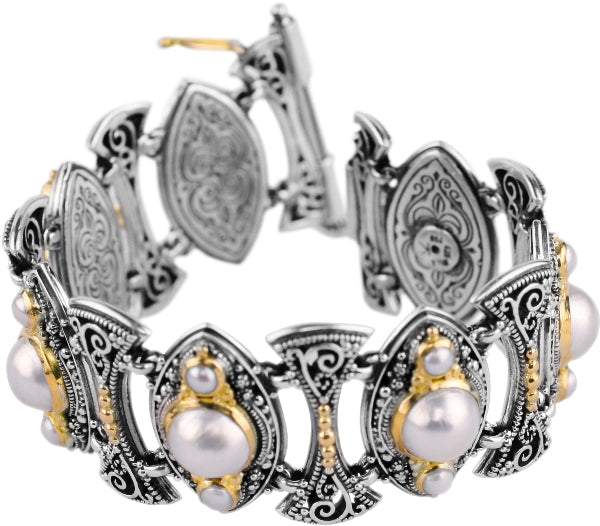 KONSTANTINO STERLING SILVER & 18K GOLD PEARL BRACELET FROM THE PEARL CLASSICS COLLECTION