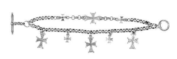 KONSTANTINO STERLING SILVER CROSS CHARM BRACELET FROM THE STERLING SILVER CLASSICS COLLECTION