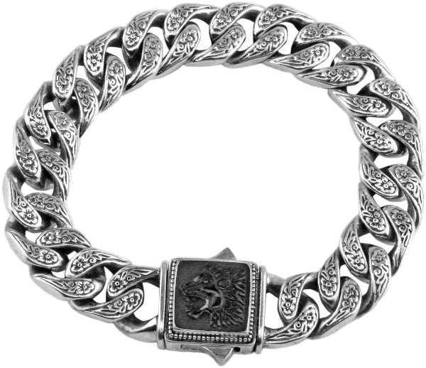 KONSTANTINO STERLING SILVER ONYX CARVED LION MOTIF LINK BRACELET FROM THE PAGANINI COLLECTION