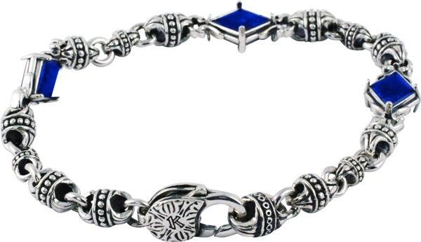 KONSTANTINO STERLING SILVER BLUE AGATE LINK BRACELET FROM THE PLATO COLLECTION