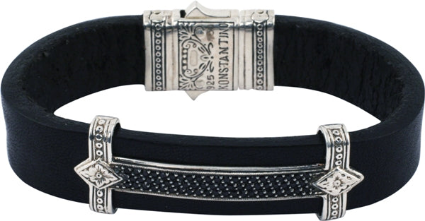 KONSTANTINO STERLING SILVER SPINEL WITH LEATHER BRACELET FROM THE PLATO COLLECTION