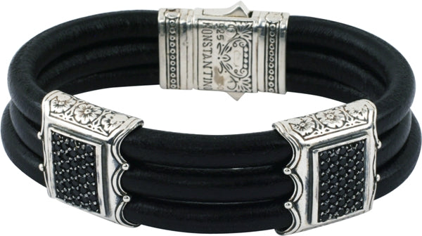 KONSTANTINO STERLING SILVER SPINEL WITH LEATHER BRACELET FROM THE PLATO COLLECTION