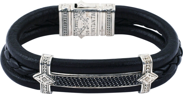 KONSTANTINO STERLING SILVER SPINEL WITH LEATHER BRACELET FROM THE PLATO COLLECTION