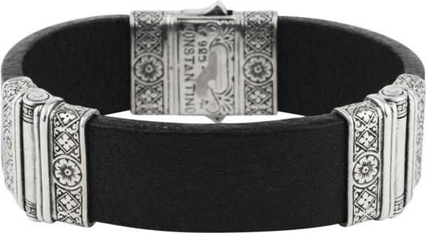 KONSTANTINO STERLING SILVER WITH LEATHER BRACELET FROM THE SPARTA COLLECTION