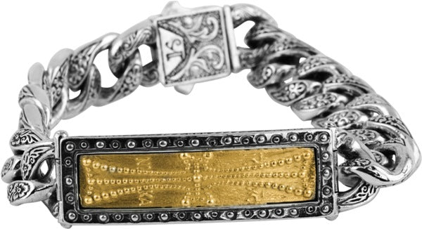 KONSTANTINO STERLING SILVER & BRONZE ID BRACELET FROM THE BYZANTIUM COLLECTION