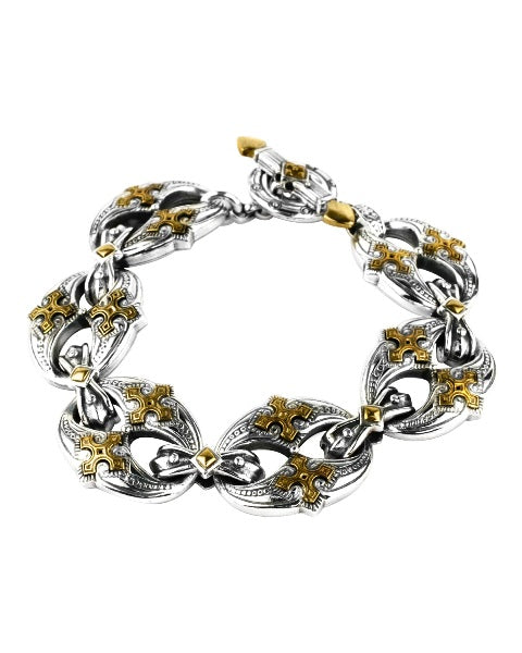 KONSTANTINO STERLING SILVER & BRONZE MALTESE CROSS OPEN LINK BRACELET FROM THE MYRMIDONES COLLECTION