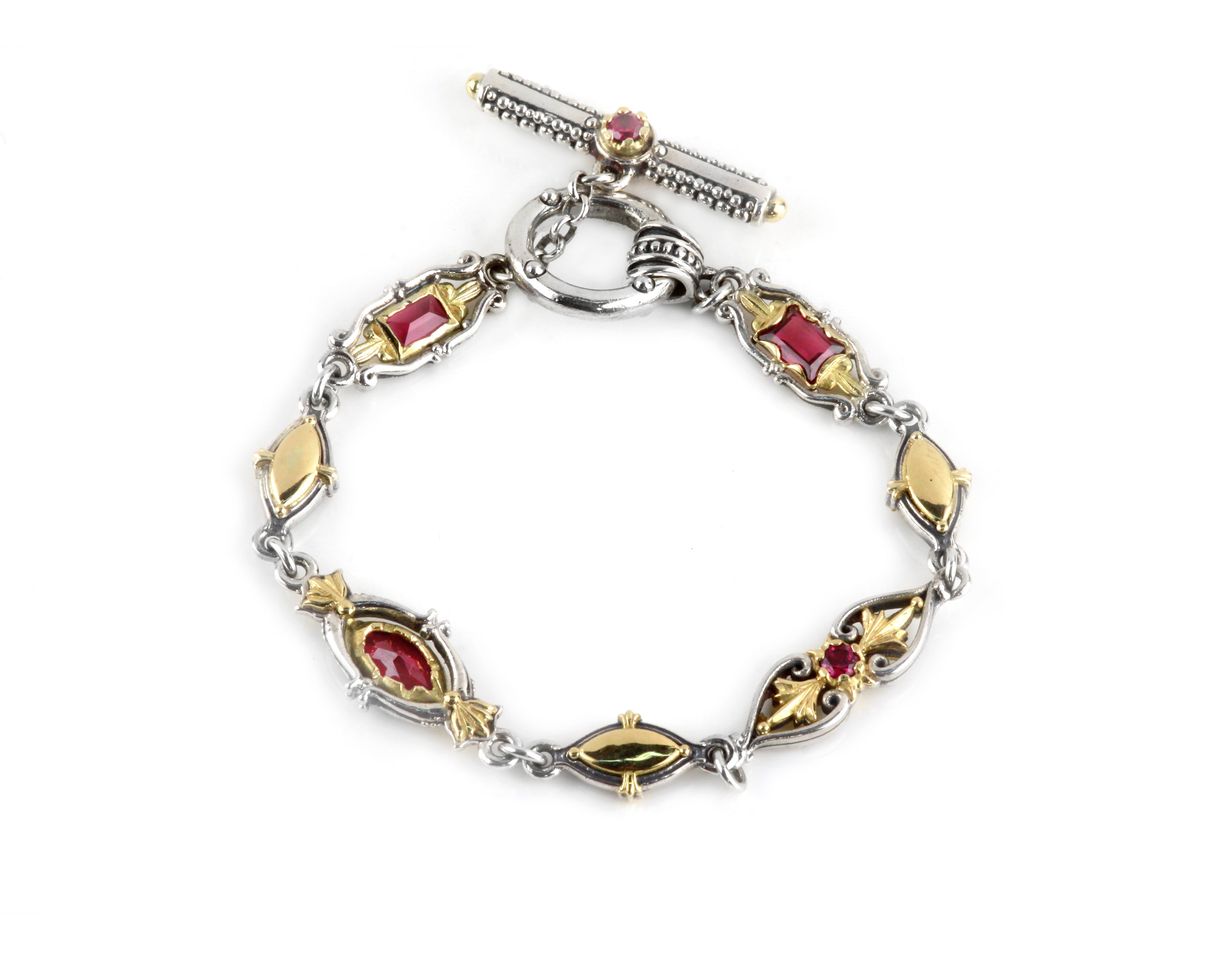 KONSTANTINO STERLING SILVER & 18K GOLD RHODOLITE DETAILED BRACELET FROM THE ARTEMIS COLLECTION