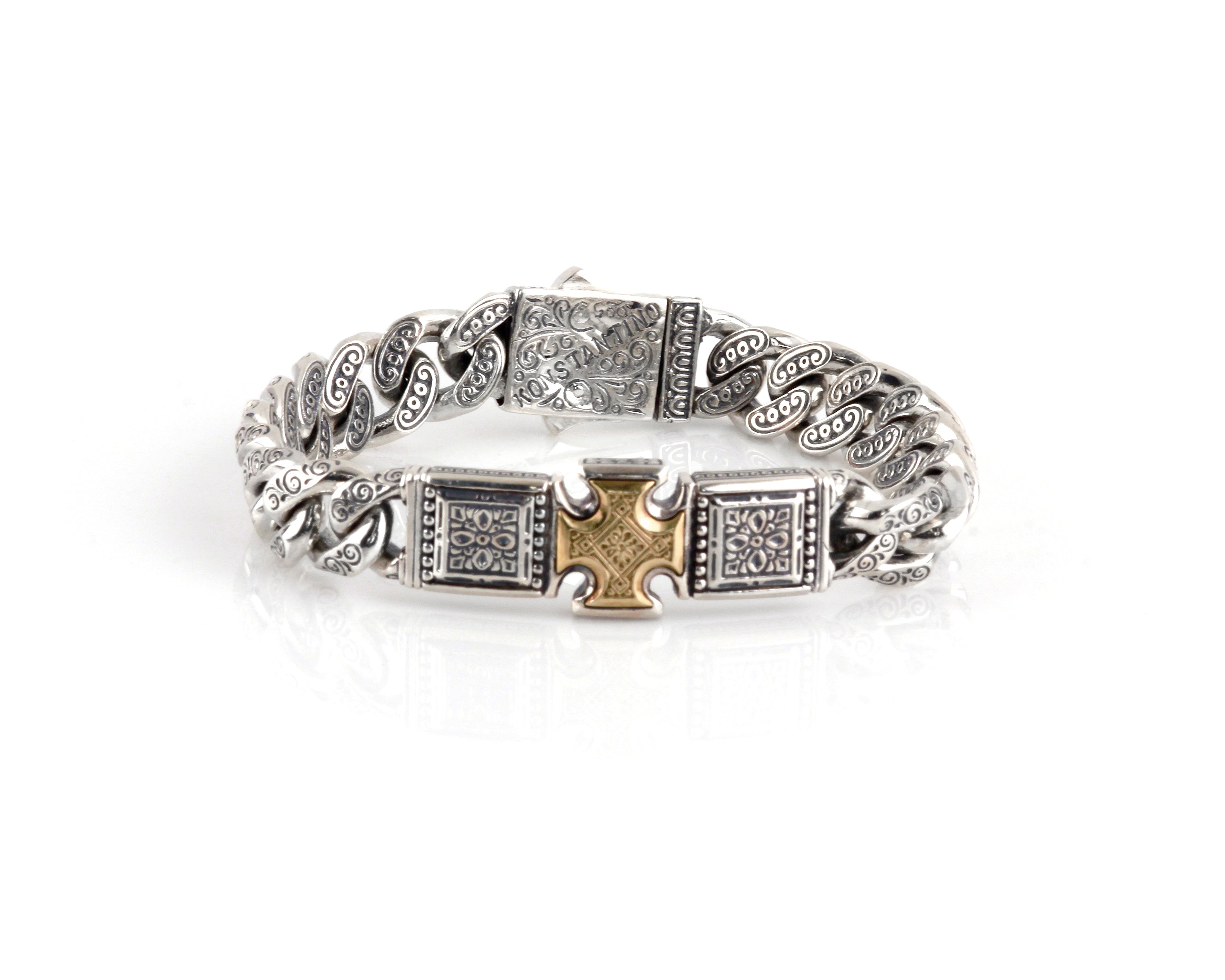 KONSTANTINO STERLING SILVER & BRONZE SQUARE DETAIL CROSS BRACELET FROM THE PHIDIAS COLLECTION