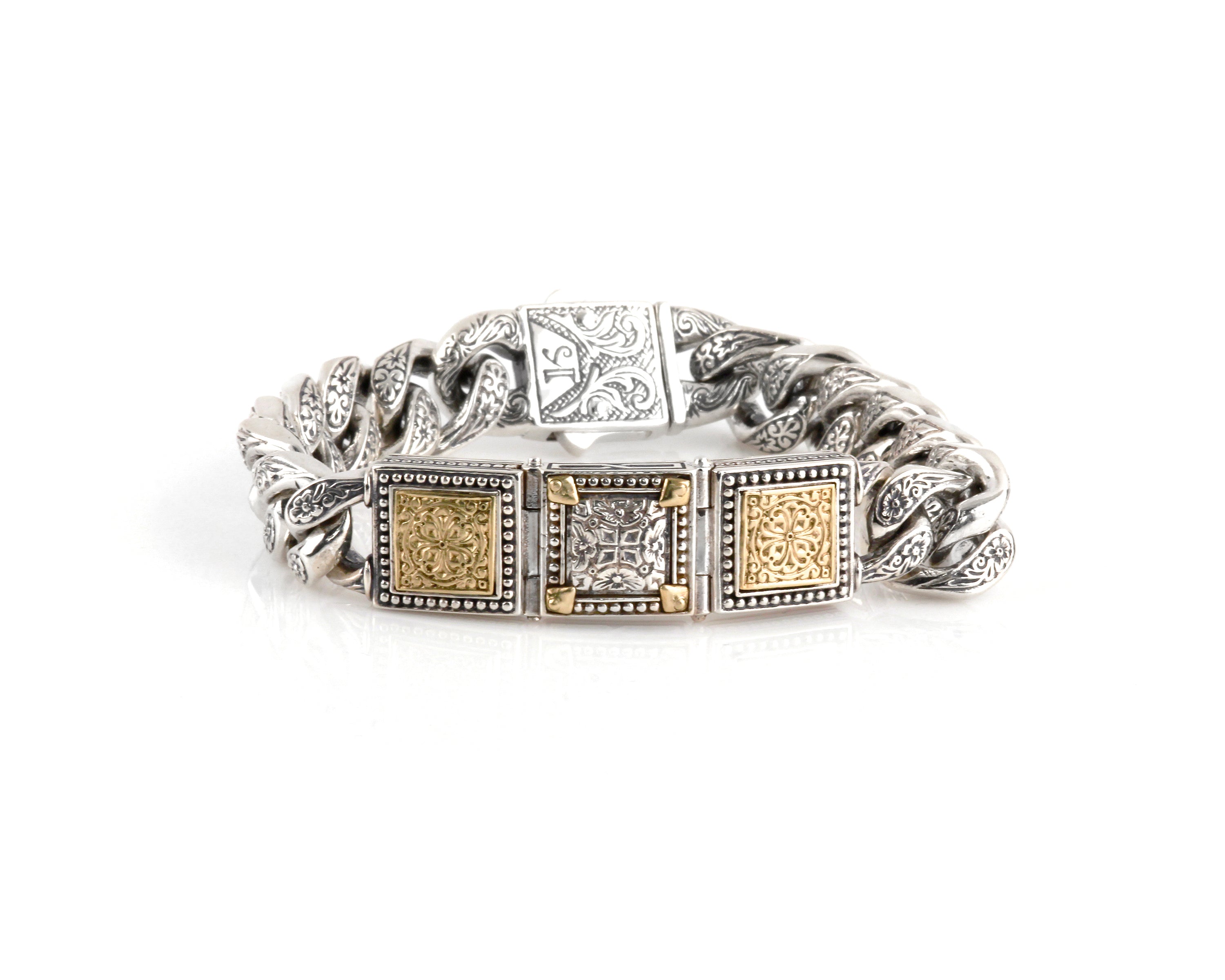 KONSTANTINO STERLING SILVER & BRONZE 3 SQUARE DETAIL BRACELET FROM THE PHIDIAS COLLECTION