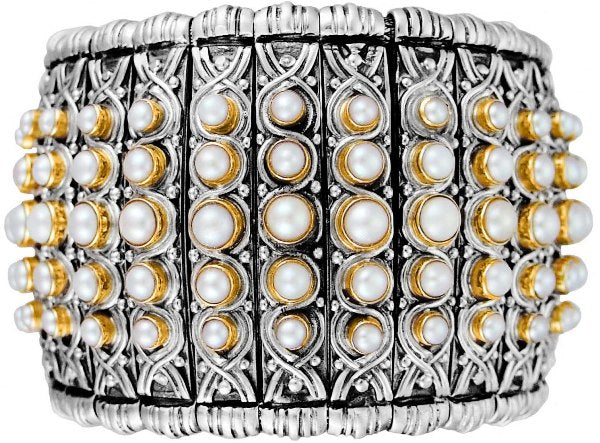 KONSTANTINO STERLING SILVER & 18K GOLD PEARL CUFF FROM THE PEARL CLASSICS COLLECTION