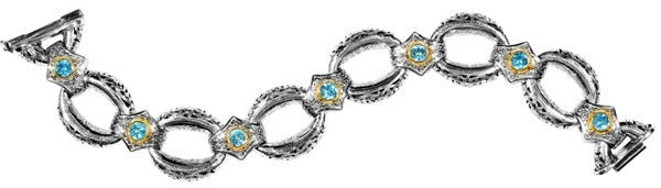 KONSTANTINO STERLING SILVER & 18K GOLD BLUE TOPAZ (OTHER STONE OPTIONS AVAILABLE) LINK BRACELET FROM