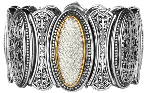 KONSTANTINO STERLING SILVER & 18K GOLD DIAMOND (1.55CT +/-) CUFF FROM THE DIAMOND CLASSICS COLLECTIO