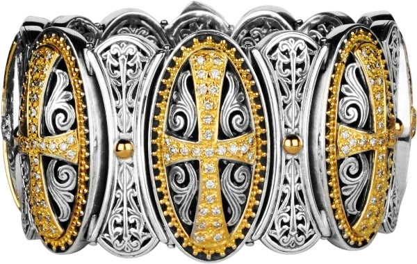 KONSTANTINO STERLING SILVER & 18K GOLD DIAMOND (0.44CT +/-) CUFF FROM THE DIAMOND CLASSICS COLLECTIO