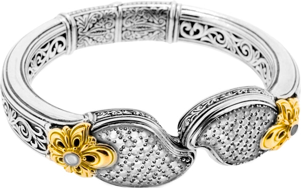 KONSTANTINO STERLING SILVER & 18K GOLD DIAMOND (4.1CT +/-) HINGED BRACELET FROM THE DIAMOND CLASSICS