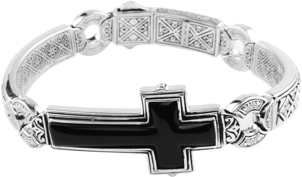 KONSTANTINO STERLING SILVER ONYX CROSS BRACELET FROM THE PAGANINI COLLECTION