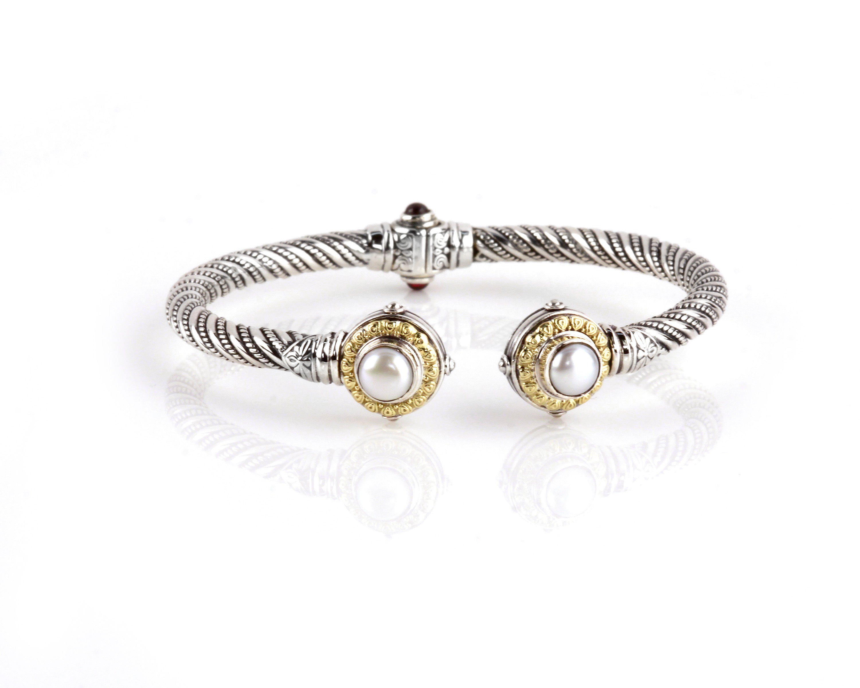 KONSTANTINO STERLING SILVER & 18K GOLD PEARL (OTHER STONE CHOICES AVAILABLE) HINGED BRACELET FROM TH