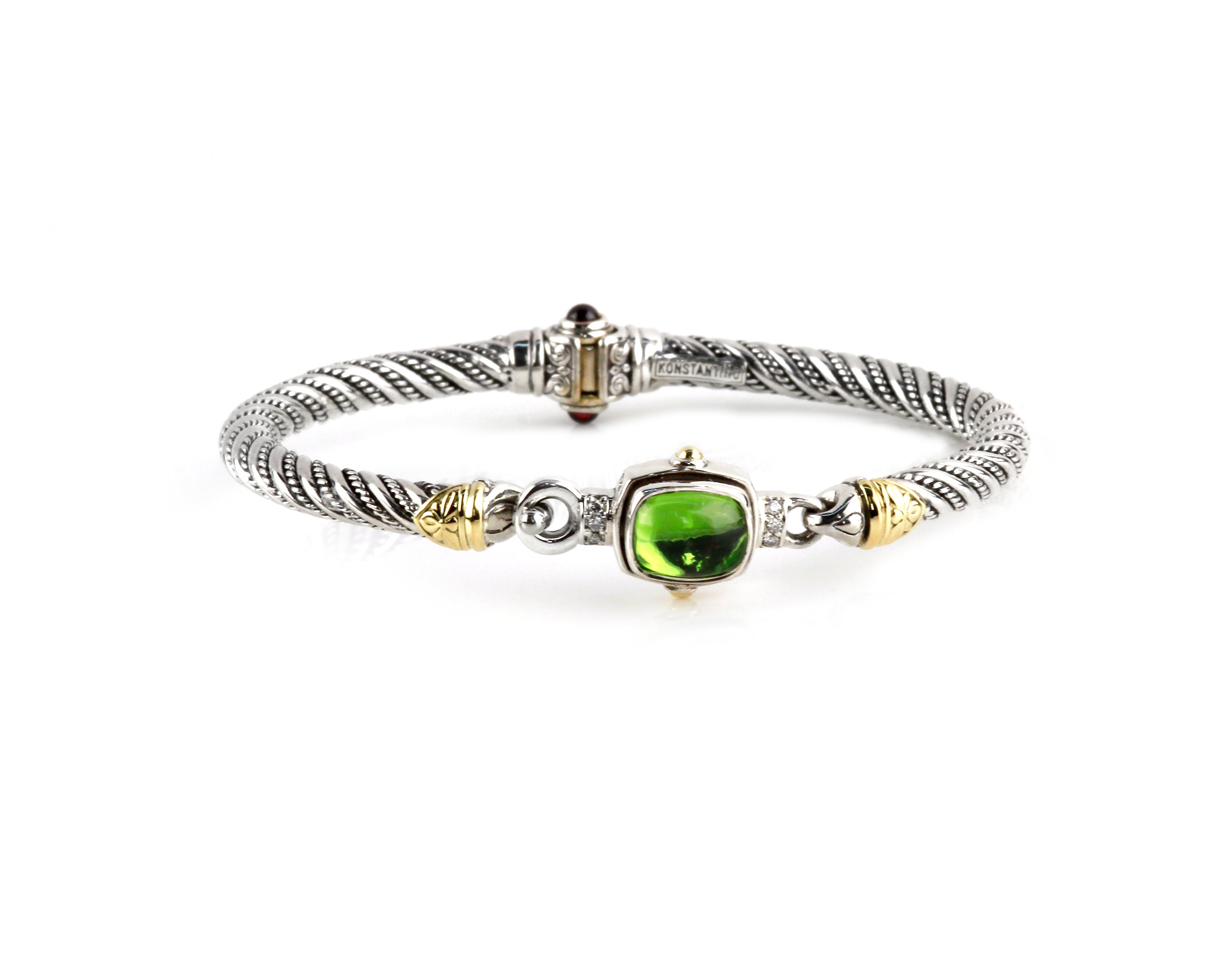 KONSTANTINO STERLING SILVER & 18K GOLD PERIDOT & DIAMOND (OTHER STONE CHOICES AVAILABLE) ROUNDED SQU