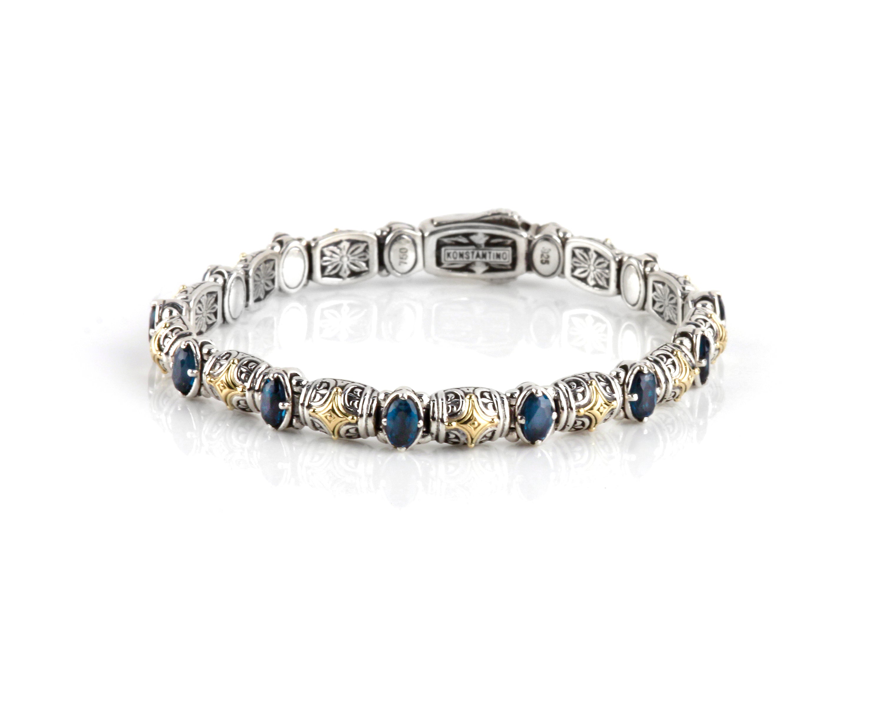 KONSTANTINO STERLING SILVER & 18K GOLD LONDON BLUE TOPAZ (OTHER STONE CHOICES AVAILABLE) DOTTED BRAC