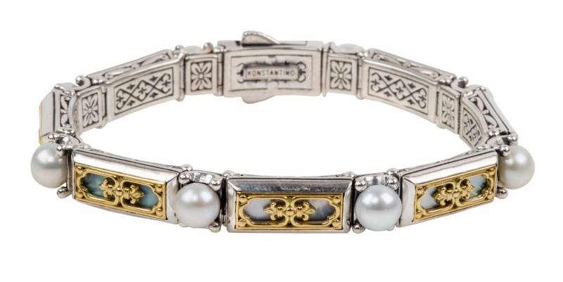 KONSTANTINO STERLING SILVER & 18K GOLD BRACELET MOTHER OF PEARL PEAR FROM THE HESTIA COLLECTION