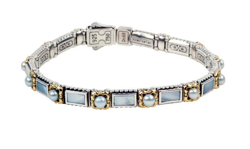 KONSTANTINO STERLING SILVER & 18K GOLD BRACELET MOTHER OF PEARL PEARL FROM THE HESTIA COLLECTION