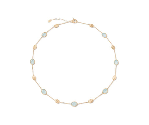 18K YELLOW GOLD AQUAMARINE NECKLACE WITH BEAD STATIONS FROM THE SIVIGLIA COLLECTION