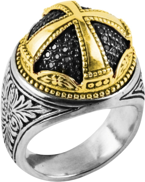 KONSTANTINO STERLING SILVER &18K GOLD BLACK DIAMOND (0.46CT+/-) RING FROM THE ARSINOE COLLECTION