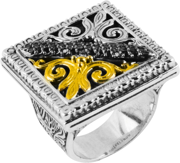 KONSTANTINO STERLING SILVER &18K GOLD BLACK DIAMOND (0.32CT+/-) RING FROM THE ARSINOE COLLECTION