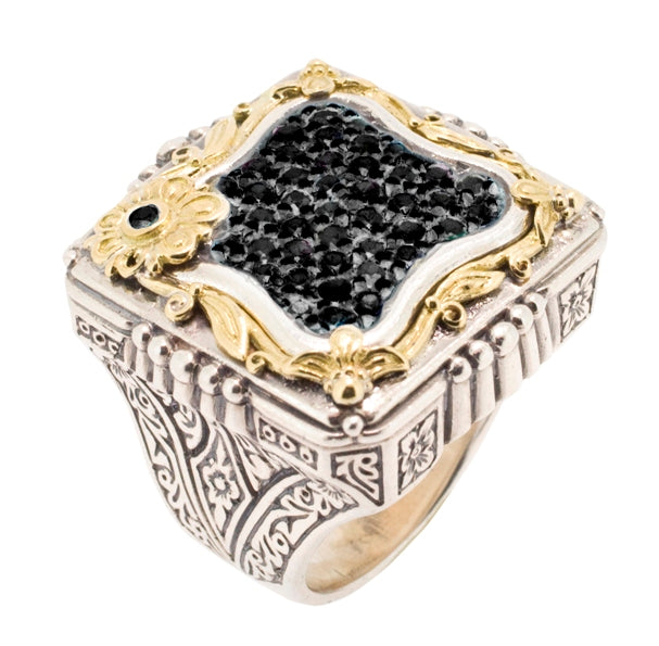 KONSTANTINO STERLING SILVER &18K GOLD BLACK DIAMOND RING FROM THE ARSINOE COLLECTION