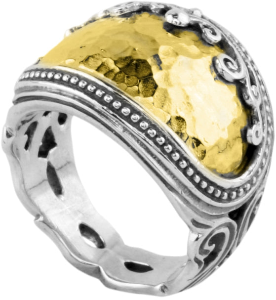 KONSTANTINO STERLING SILVER & HAMMERED 18K GOLD RING FROM THE ASPASIA SILVER & GOLD COLLECTION