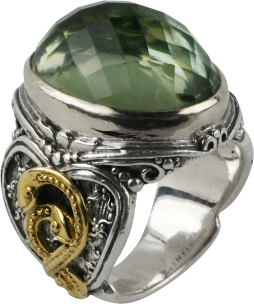 KONSTANTINO STERLING SILVER & 18K GOLD GREEN AMETHYST RING FROM THE ASTRITIS COLLECTION