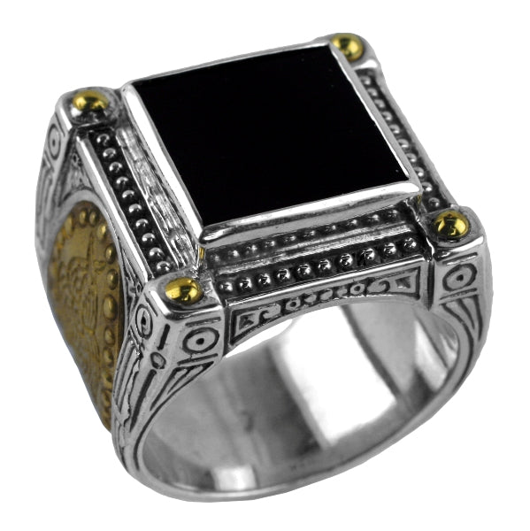 KONSTANTINO STERLING SILVER & 18K GOLD ONYX RING FROM THE SPARTA COLLECTION